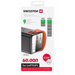 Swissten Power Line powerbanka 60000 mAh 65 W, PD, čierna foto