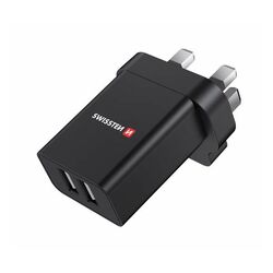 Sieťový Adaptér Swissten 2x USB 10,5W pre UK, čierny
