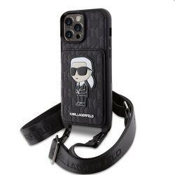 Zadný kryt Karl Lagerfeld Saffiano Monogram Crossbody Ikonik NFT s popruhom pre iPhone 14 Pro, čierna | pgs.sk