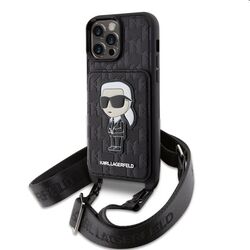 Zadný kryt Karl Lagerfeld Saffiano Monogram Crossbody Ikonik NFT s popruhom pre iPhone 14 Pro Max, čierna | pgs.sk