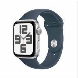 Apple Watch SE GPS 44mm strieborná , hliníkové puzdro so športovým remienkom burková modrá - M/L | pgs.sk