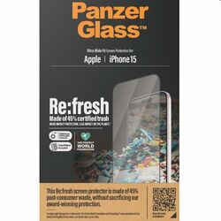 Ochranné sklo PanzerGlass Re:fresh UWF s aplikátorom pre Apple iPhone 15, čierna | pgs.sk