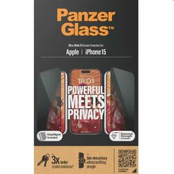 Ochranné sklo PanzerGlass UWF Privacy s aplikátorom pre Apple iPhone 15, čierna foto