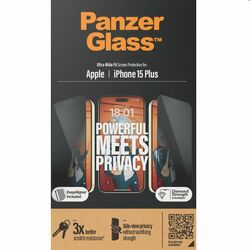 Ochranné sklo PanzerGlass UWF Privacy s aplikátorom pre Apple iPhone 15 Plus, čierna | pgs.sk
