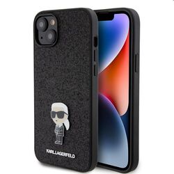 Zadný kryt Karl Lagerfeld Fixed Glitter Metal Ikonik pre Apple iPhone 15 Plus, čierny