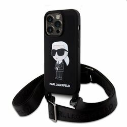 Zadný kryt Karl Lagerfeld Liquid Silicone Crossbody Ikonik s popruhom pre Apple iPhone 15 Pro Max, čierna | pgs.sk