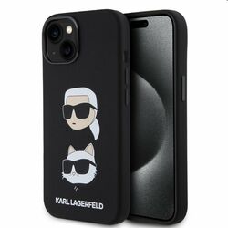 Zadný kryt Karl Lagerfeld Liquid Silicone Karl and Choupette Heads pre Apple iPhone 15 Plus, čierna | pgs.sk