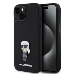 Zadný kryt Karl Lagerfeld Liquid Silicone Metal Ikonik pre Apple iPhone 15, čierna foto