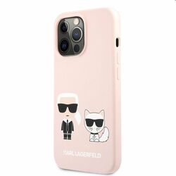 Zadný Karl Lagerfeld and Choupette Liquid Silicone pre Apple iPhone 13 Pro, ružová