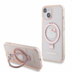 Zadný kryt Hello Kitty IML Ringstand Glitter Kitty Head Logo MagSafe pre Apple iPhone 15, ružová