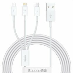 Baseus CAMLTYS-02 Superior rýchlonabíjací Dátový Kábel 3v1 USB-C, Lightning, MicroUSB 1,5 m, biely | pgs.sk