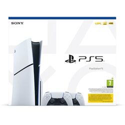PlayStation 5 (Model Slim) + PlayStation 5 DualSense Wireless Controllers, black & white
