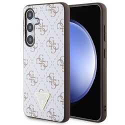 Zadný kryt Guess PU Leather 4G Triangle Metal Logo pre Samsung Galaxy S24, biely