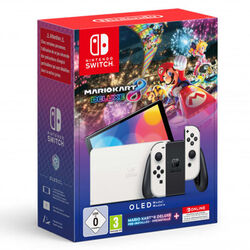 Nintendo Switch (OLED Model), white + Mario Kart 8 Deluxe + 12 month subscription for NSO, vystavený, záruka 21 mesiacov na pgs.sk