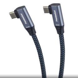 PremiumCord USB-C 2x zahnutý kábel ( USB 3.2 GEN 2x2, 5A, 100W, 20Gbit/s ) bavlnený oplet, 1m