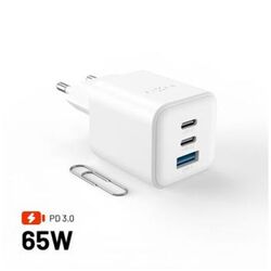 FIXED GaN Mini Sieťová nabíjačka s 2xUSB-C a USB výstupom a podporou PD, 65W, biela