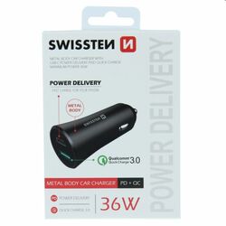 Autonabíjačka Swissten s podporou Power Delivery USB-C a Qualcomm 3.0, 36 W, matná čierna | pgs.sk
