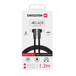 Dátový kábel Swissten USB-C/Lightning textilný s podporou rýchlonabíjania, čierny na pgs.sk