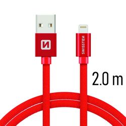 Dátový kábel Swissten textilný s Lightning konektorom a podporou rýchlonabíjania, červený na pgs.sk