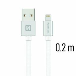 Dátový kábel Swissten textilný s Lightning konektorom a podporou rýchlonabíjania, strieborný na pgs.sk