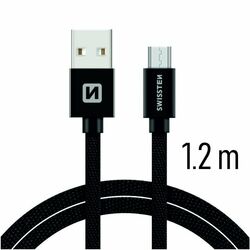 Dátový kábel Swissten textilný s Micro-USB konektorom a podporou rýchlonabíjania, čierny na pgs.sk