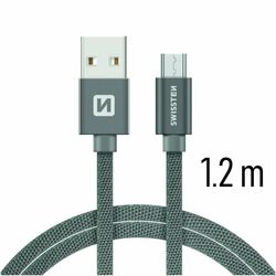 Dátový kábel Swissten textilný s Micro-USB konektorom a podporou rýchlonabíjania, sivý foto