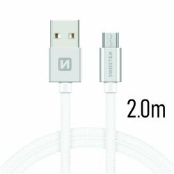 Dátový kábel Swissten textilný s Micro-USB konektorom a podporou rýchlonabíjania, strieborný foto