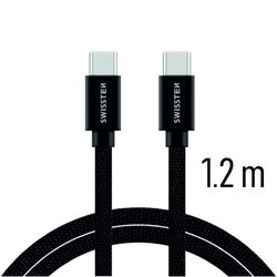 Dátový kábel Swissten textilný s USB-C konektormi a podporou rýchlonabíjania, čierny na pgs.sk