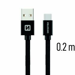 Dátový kábel Swissten textilný s USB-C konektorom a podporou rýchlonabíjania, čierny foto