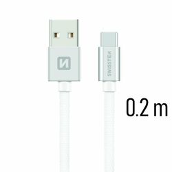 Dátový kábel Swissten textilný s USB-C konektorom a podporou rýchlonabíjania, strieborný foto