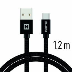 Dátový kábel Swissten textilný s USB-C konektorom a podporou rýchlonabíjania, čierny na pgs.sk
