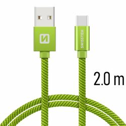 Dátový kábel Swissten textilný s USB-C konektorom a podporou rýchlonabíjania, zelený