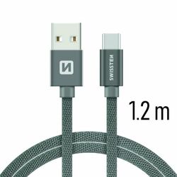 Dátový kábel Swissten textilný s USB-C konektorom a podporou rýchlonabíjania, sivý foto