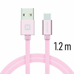 Dátový kábel Swissten textilný s USB-C konektorom a podporou rýchlonabíjania, ružovozlatý | pgs.sk