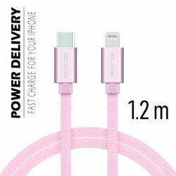 Dátový kábel Swissten textilný s USB-C, Lightning konektormi a podporou rýchlonabíjania, ružovozlatý foto