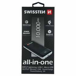 Powerbank Swissten All-In-One 10.000 mAh, čierny