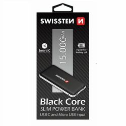 Powerbank Swissten Slim Black Core 15000 mAh s USB-C vstupom a inteligentným nabíjaním, čierny