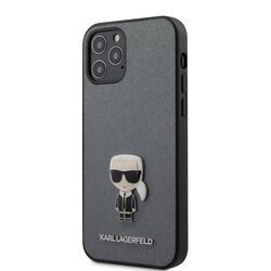 Púzdro Karl Lagerfeld Saffiano Iconic pre iPhone 12 Pro Max, silver
