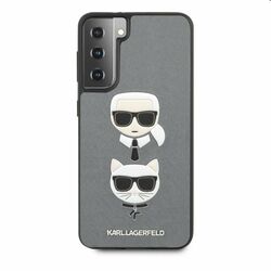 Puzdro Karl Lagerfeld Saffiano K&C Heads pre Samsung Galaxy S21 - G991B, strieborné