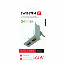 Rýchlonabíjačka Swissten Qualcomm Charger 3.0 s 2 USB konektormi, 23 W, biela foto